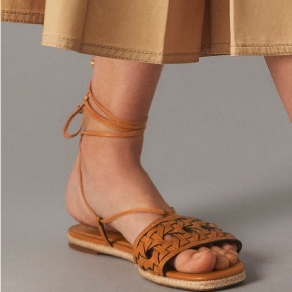 Tory Burch Basketweave Espadrille Lace Up Sandals - Picture 3 of 6